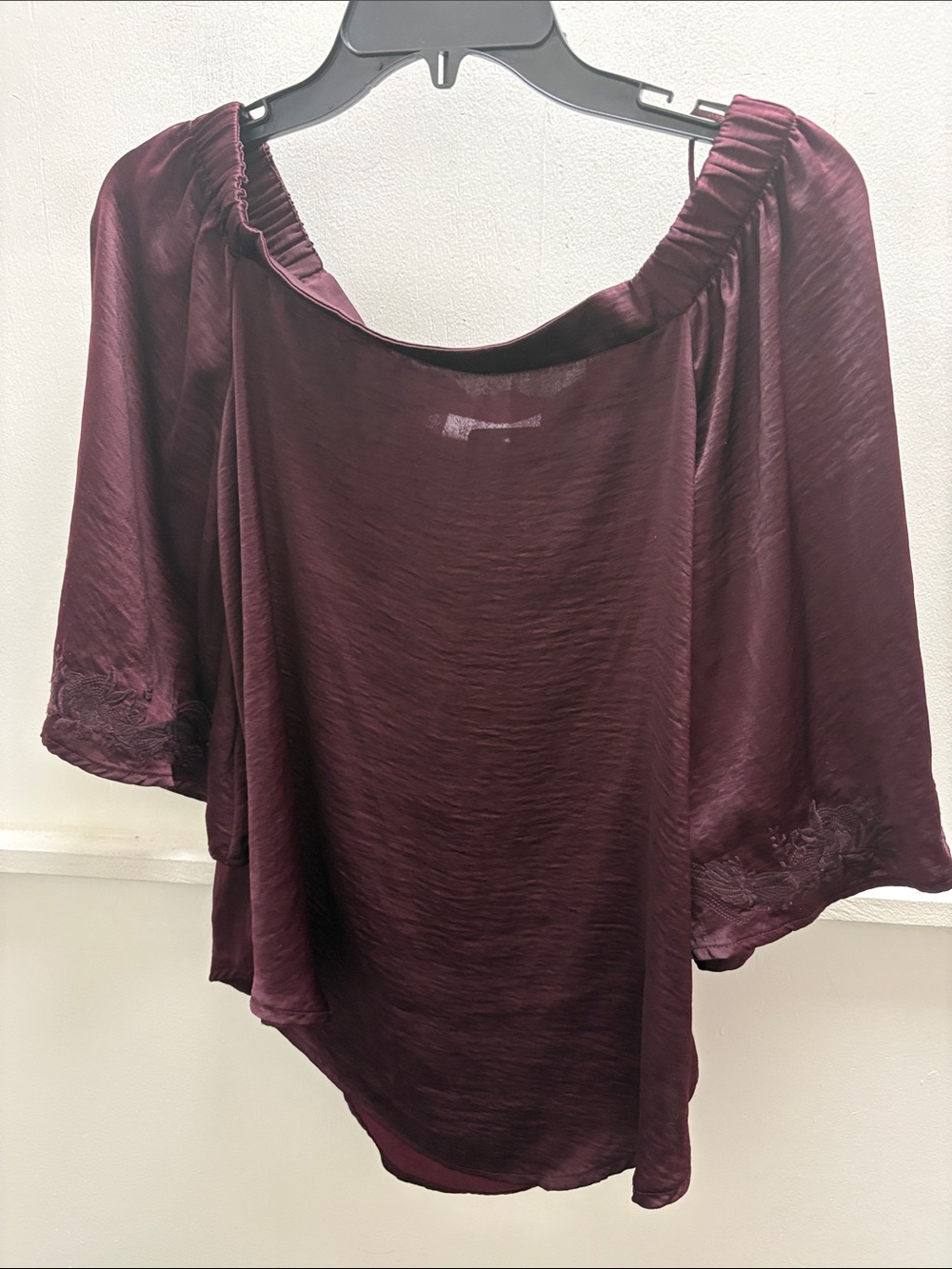 Jennifer Lopez Burgundy Satin Off-On Shoulder Blouse